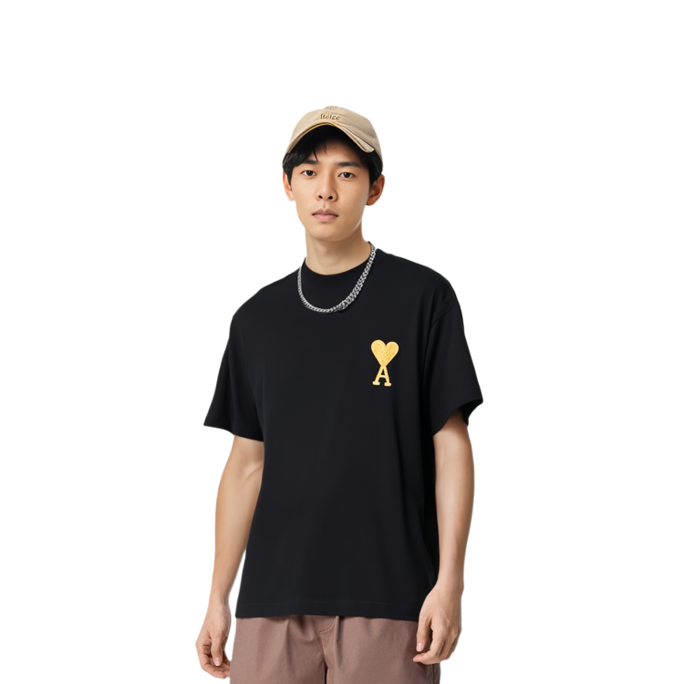 AMI Paris FW21 Capsule Golden Heart Logo Black Crewneck T-Shirt Mens. UTS017-701001 圖 6