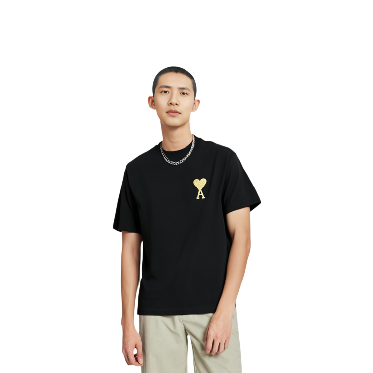 AMI Paris FW21 Capsule Golden Heart Logo Black Crewneck T-Shirt Mens. UTS017-701001 圖 7