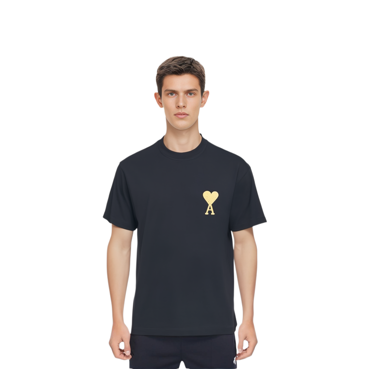AMI Paris FW21 Capsule Golden Heart Logo Black Crewneck T-Shirt Mens. UTS017-701001 圖 8