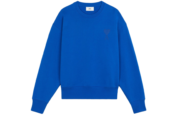 AMI PARIS FW21 De Coeur Chain Embroidered Crewneck Sweatshirt Blue Menswear A21HJ028747-490