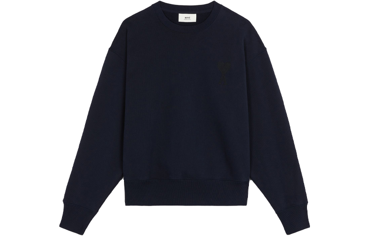 AMI PARIS FW21 De Coeur Embroidered Logo Pullover Navy Sweatshirt A21HJ028747-410