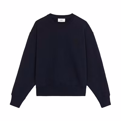 AMI PARIS FW21 De Coeur Embroidered Logo Pullover Navy Sweatshirt A21HJ028747-410