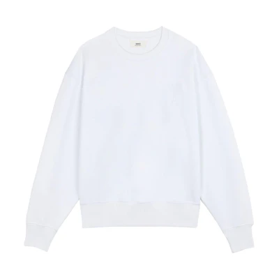 AMI PARIS FW21 De Coeur Logo Embroidered White Crewneck Sweatshirt A21HJ028747-100