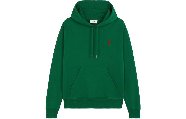 AMI PARIS FW21 Embroidered Drawstring Pullover Sweatshirt Green Unisex A21HJ008730-300