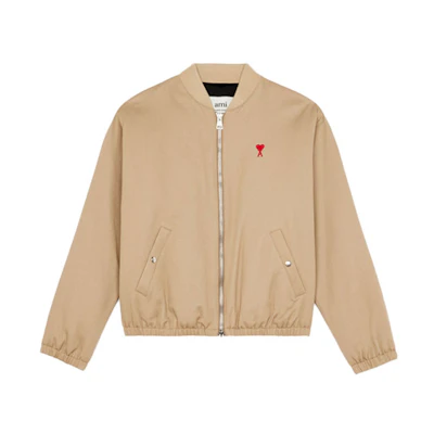 AMI PARIS FW21 Embroidered Logo Solid Zipper Bomber Jacket Champagne A21HOW023-248265