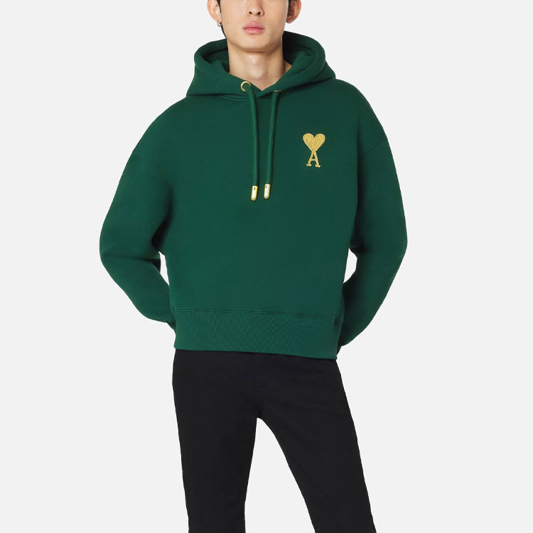 AMI Paris FW21 Gold Heart Logo Drawstring Hoodie Green Menswear USW207-749300 圖 3