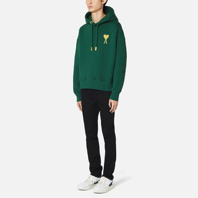 AMI Paris FW21 Gold Heart Logo Drawstring Hoodie Green Menswear USW207-749300 圖 5