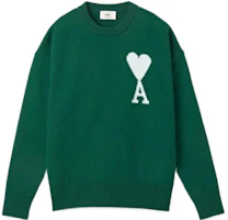 AMI PARIS FW21 Green Big Heart Logo Wool Sweater Unisex H21K019018-300 AMI PARIS FW21 Green Big Heart Logo Wool Sweater Unisex H21K019018-300