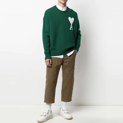 AMI PARIS FW21 Sweater Wol Hijau Logo Big Heart Unisex H21K019018-300 Shop AMI PARIS FW21 Sweater Wol Hijau Logo Big Heart Unisex H21K019018-300