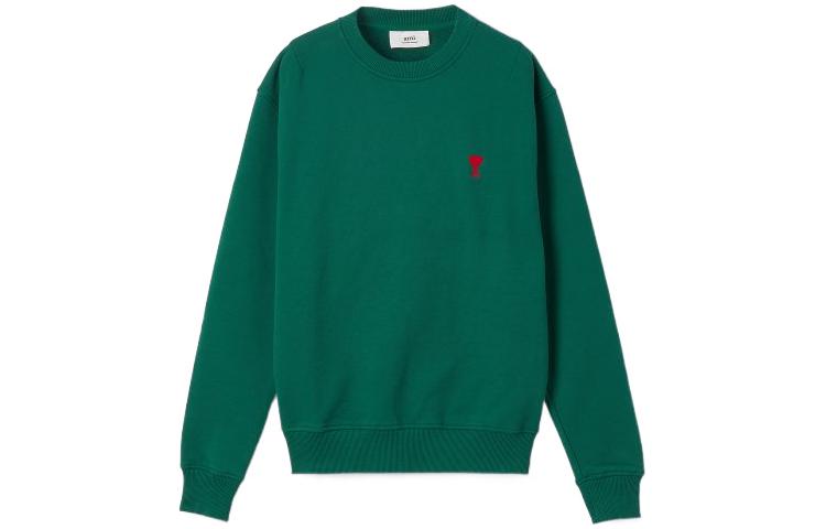 AMI PARIS FW21 Green Organic Cotton Crewneck Sweatshirt with Heart Logo. A21HJ007730-300
