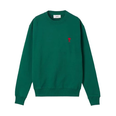 AMI PARIS FW21 Green Organic Cotton Crewneck Sweatshirt with Heart Logo. A21HJ007730-300