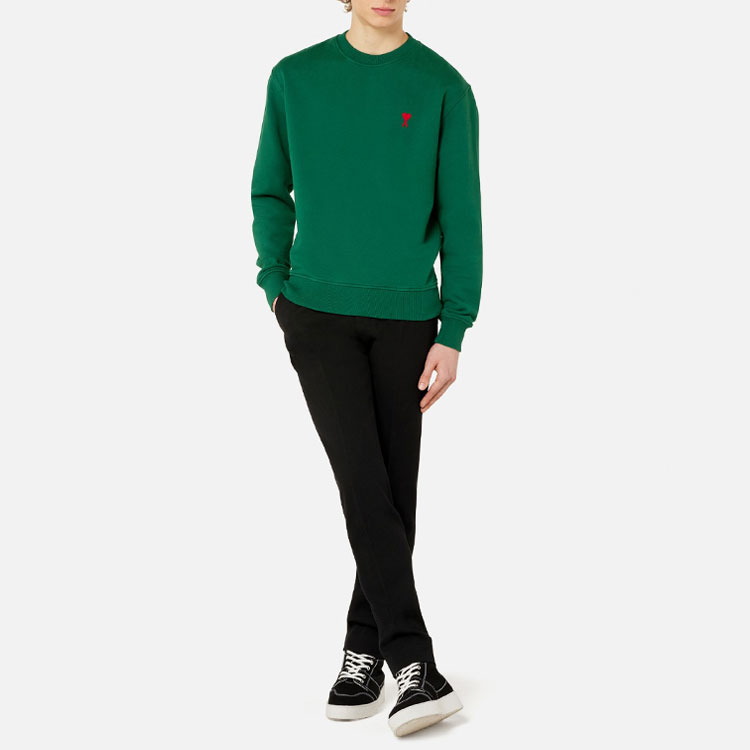 AMI PARIS FW21 Green Organic Cotton Crewneck Sweatshirt with Heart Logo. A21HJ007730-300 圖 3