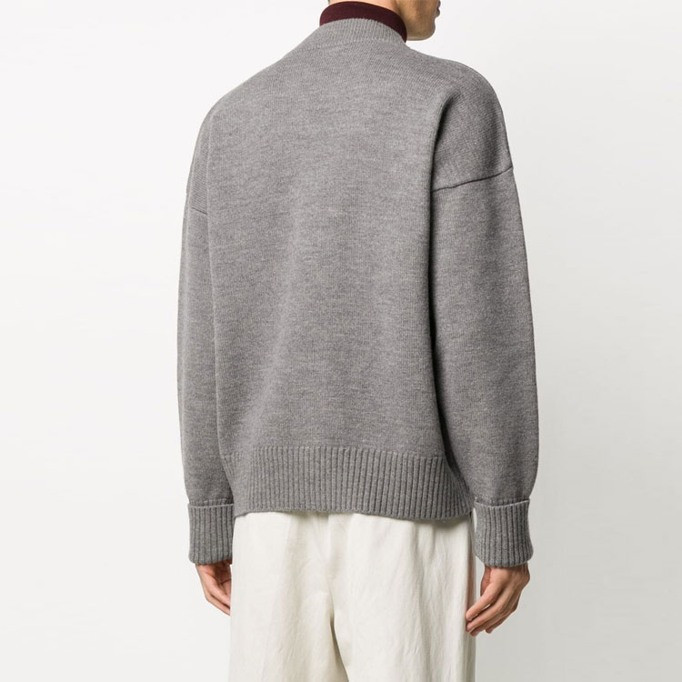 AMI Paris FW21 Grey Wool Oversized V-Neck Cardigan with Heart Logo for Men. H20HK303018 圖 5