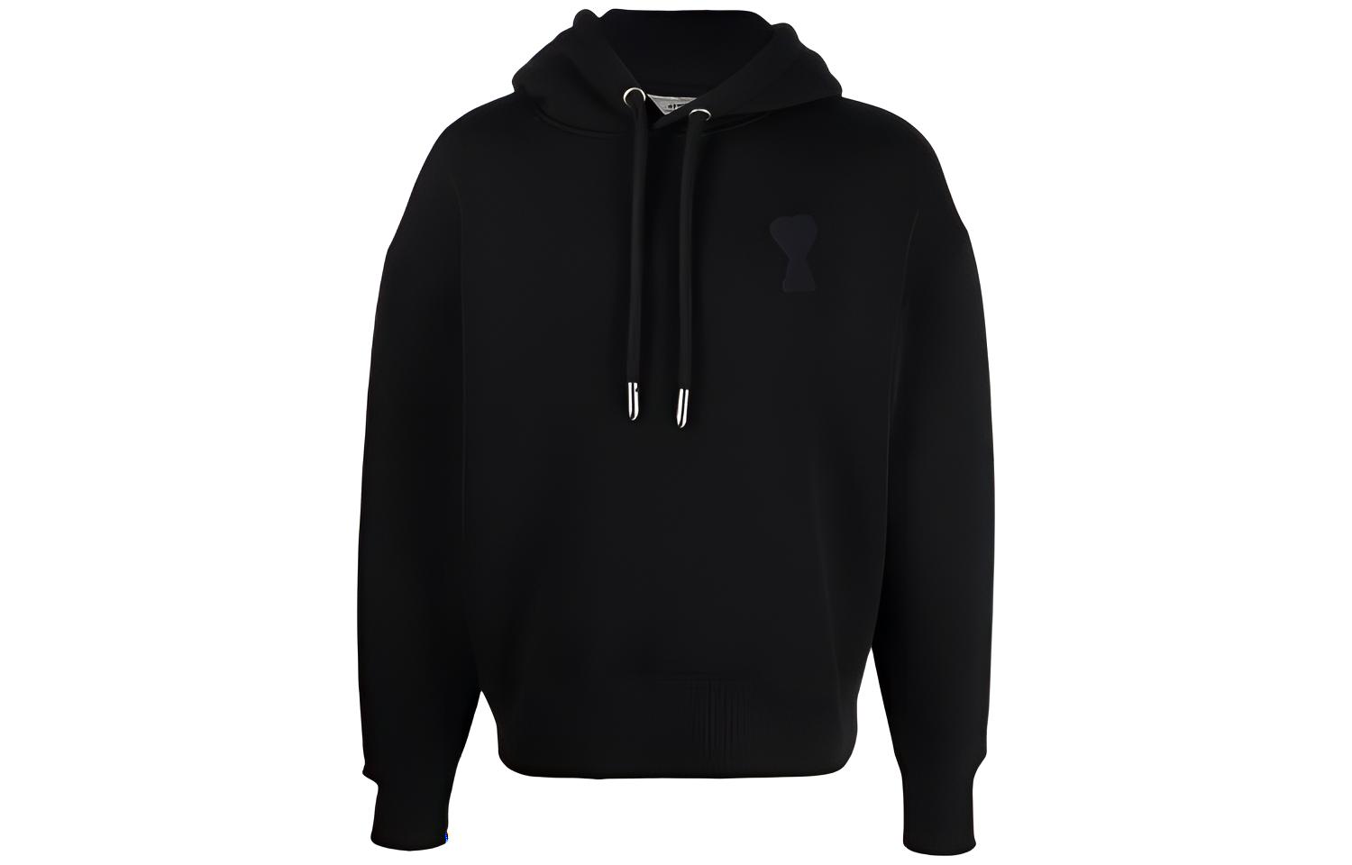 AMI PARIS FW21 Heart Logo Black Drawstring Hoodie H21HJ067749-001