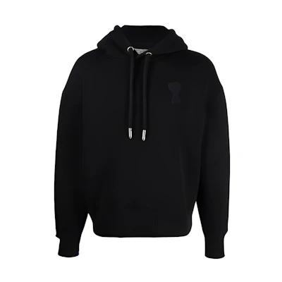 AMI PARIS FW21 Heart Logo Black Drawstring Hoodie H21HJ067749-001
