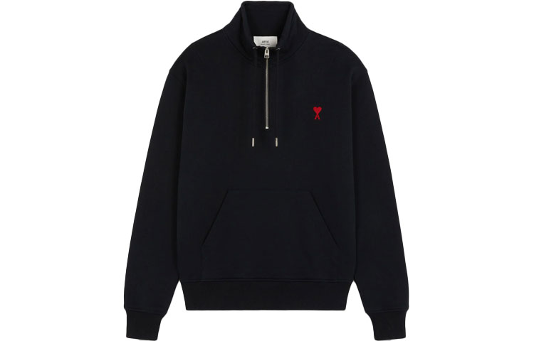 AMI PARIS FW21 Heart Logo Black Zip-Up Sweatshirt Jacket A21HJ009-730001
