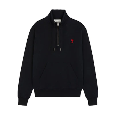AMI PARIS FW21 Heart Logo Black Zip-Up Sweatshirt Jacket A21HJ009-730001