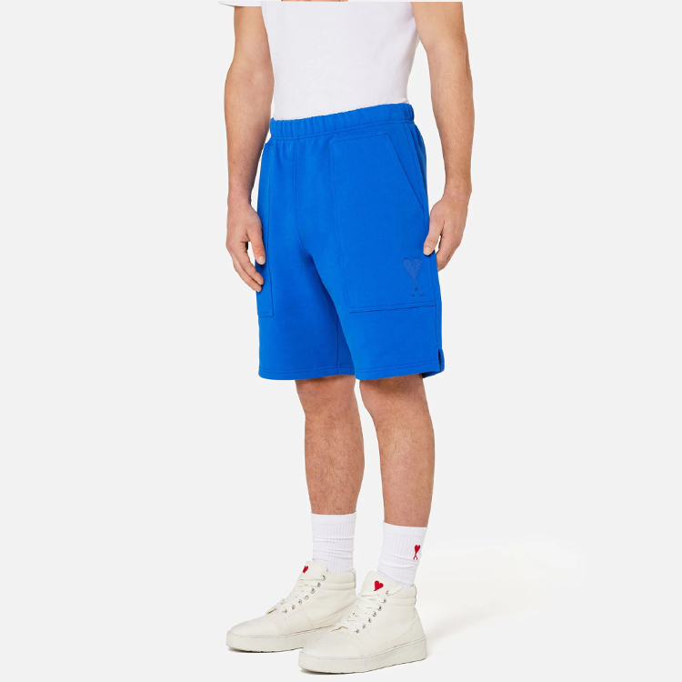 Purchase AMI Paris FW21 ハートロゴチェーン刺繍ルーズフィットショーツ メンズネイビーブルー A21HJ328747-490