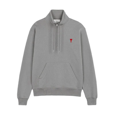 AMI Paris FW21 Heart Logo Grey Zip-Up Sweatshirt Menswear A21HJ009-730055