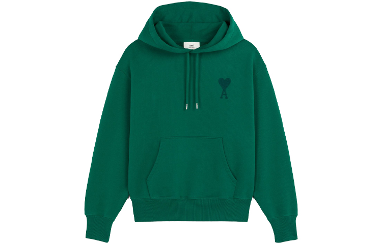 AMI PARIS FW21 Heart Logo Organic Cotton Hoodie Green () A21HJ058747-300