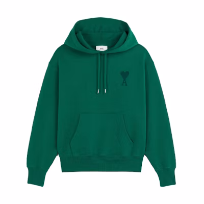 AMI PARIS FW21 Heart Logo Organic Cotton Hoodie Green () A21HJ058747-300