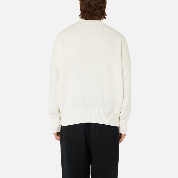 Shop AMI巴黎 FW21 心形红标羊毛圆领毛衣 男女款 白色 A21HK009016-100
