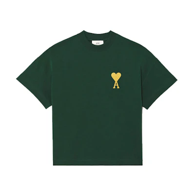 AMI PARIS FW21 Holiday Capsule Gold Heart Logo Crewneck Green T-Shirt Men. UTS017-701300