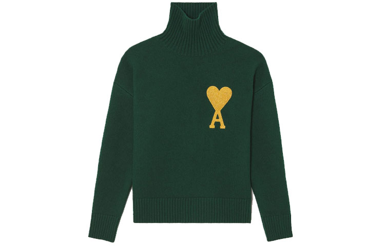 AMI Paris FW21 Holiday Capsule Gold Heart Logo Turtleneck Wool Sweater Green Mens UKS407-018300 圖 2
