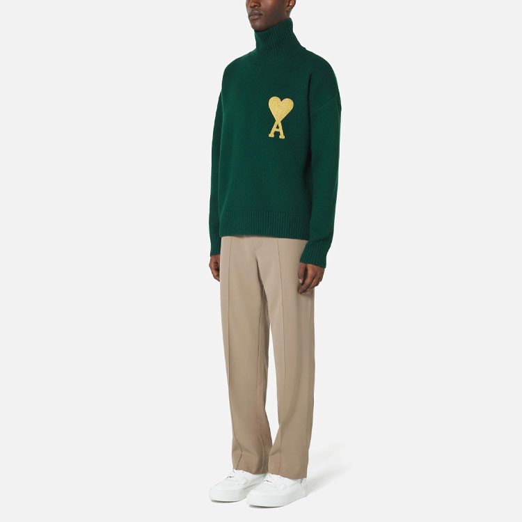 AMI Paris FW21 Holiday Capsule Gold Heart Logo Turtleneck Wool Sweater Green Mens UKS407-018300 圖 3