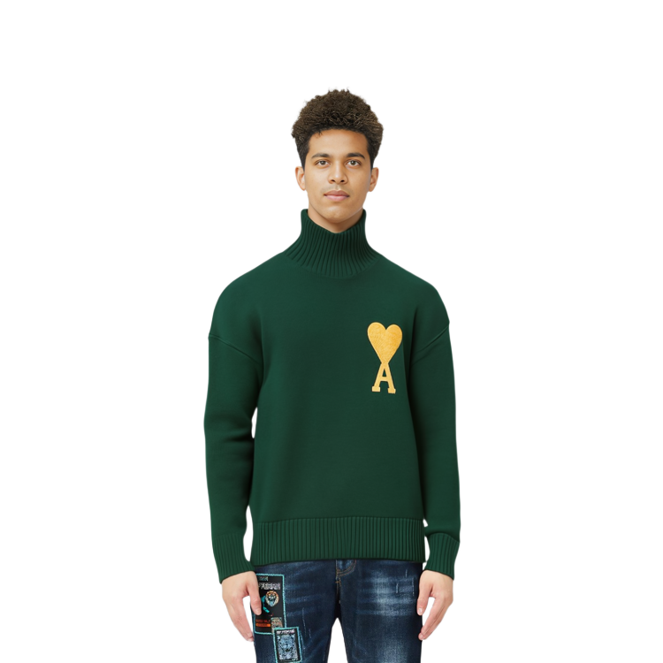 AMI Paris FW21 Holiday Capsule Gold Heart Logo Turtleneck Wool Sweater Green Mens UKS407-018300 圖 6