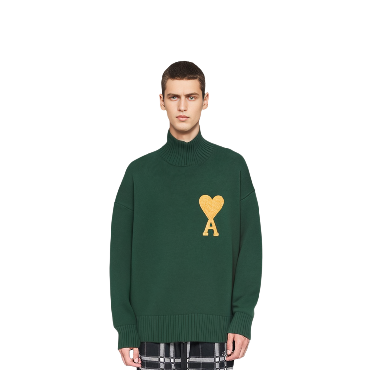 AMI Paris FW21 Holiday Capsule Gold Heart Logo Turtleneck Wool Sweater Green Mens UKS407-018300 圖 7