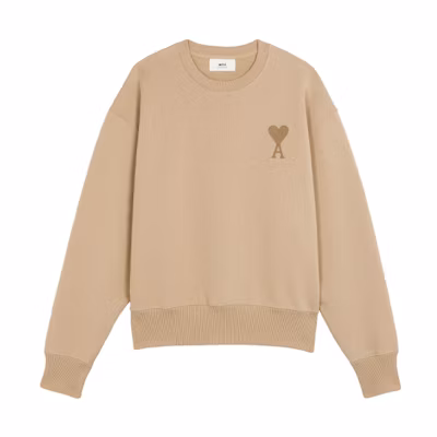 AMI Paris FW21 Logo Embroidered Beige Pullover Long Sleeve Sweatshirt Men. A21HJ028747-250