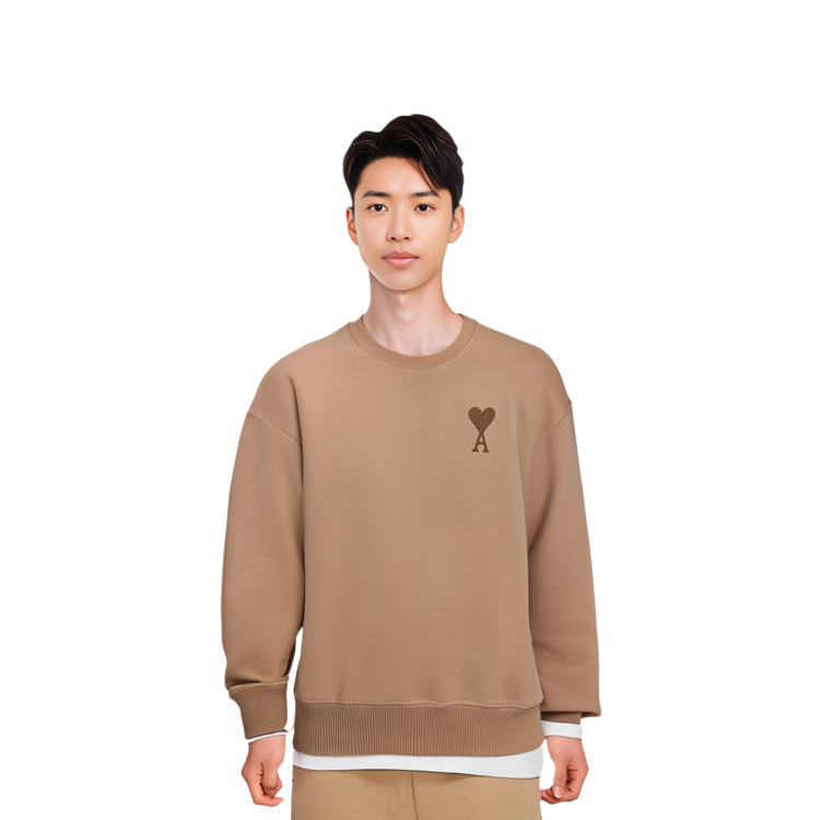 Purchase Sudadera Hombre Beige Manga Larga AMI Paris FW21 Logo Bordado. A21HJ028747-250