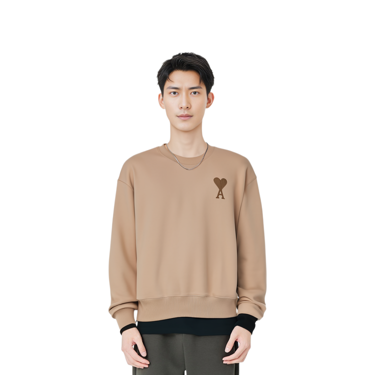 Details for Sudadera Hombre Beige Manga Larga AMI Paris FW21 Logo Bordado. A21HJ028747-250