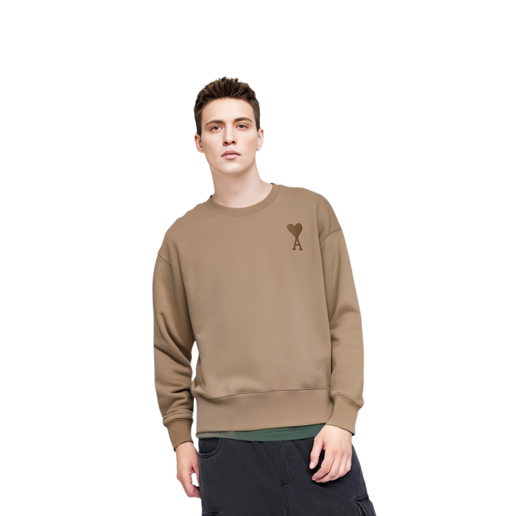 Sizing Sudadera Hombre Beige Manga Larga AMI Paris FW21 Logo Bordado. A21HJ028747-250