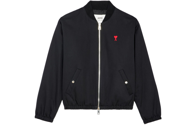 AMI PARIS FW21 Logo Embroidered Black Bomber Jacket Autumn Edition A21HOW023248-001