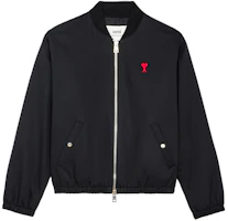 AMI PARIS FW21 Logo Embroidered Black Bomber Jacket Autumn Edition A21HOW023248-001 AMI PARIS FW21 Logo Embroidered Black Bomber Jacket Autumn Edition A21HOW023248-001