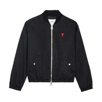 AMI PARIS FW21 Logo Embroidered Black Bomber Jacket Autumn Edition A21HOW023248-001