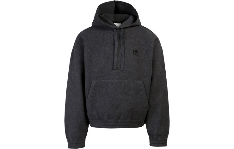 AMI PARIS FW21 Logo Embroidered Hoodie Loose Fit - Dark Gray H21HOW520750-055
