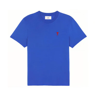 AMI Paris FW21 Logo Embroidered Relaxed Fit Crew Neck T-Shirt Light Blue Men. A21HJ108723-490