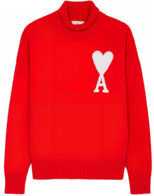 AMI Paris FW21 Logo Intarsia Knit Turtleneck Wool Sweater Red . H21K213018-600 Buy AMI Paris FW21 Logo Intarsia Knit Turtleneck Wool Sweater Red . H21K213018-600