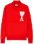 Buy AMI Paris FW21 Logo Intarsia Knit Turtleneck Wool Sweater Red . H21K213018-600
