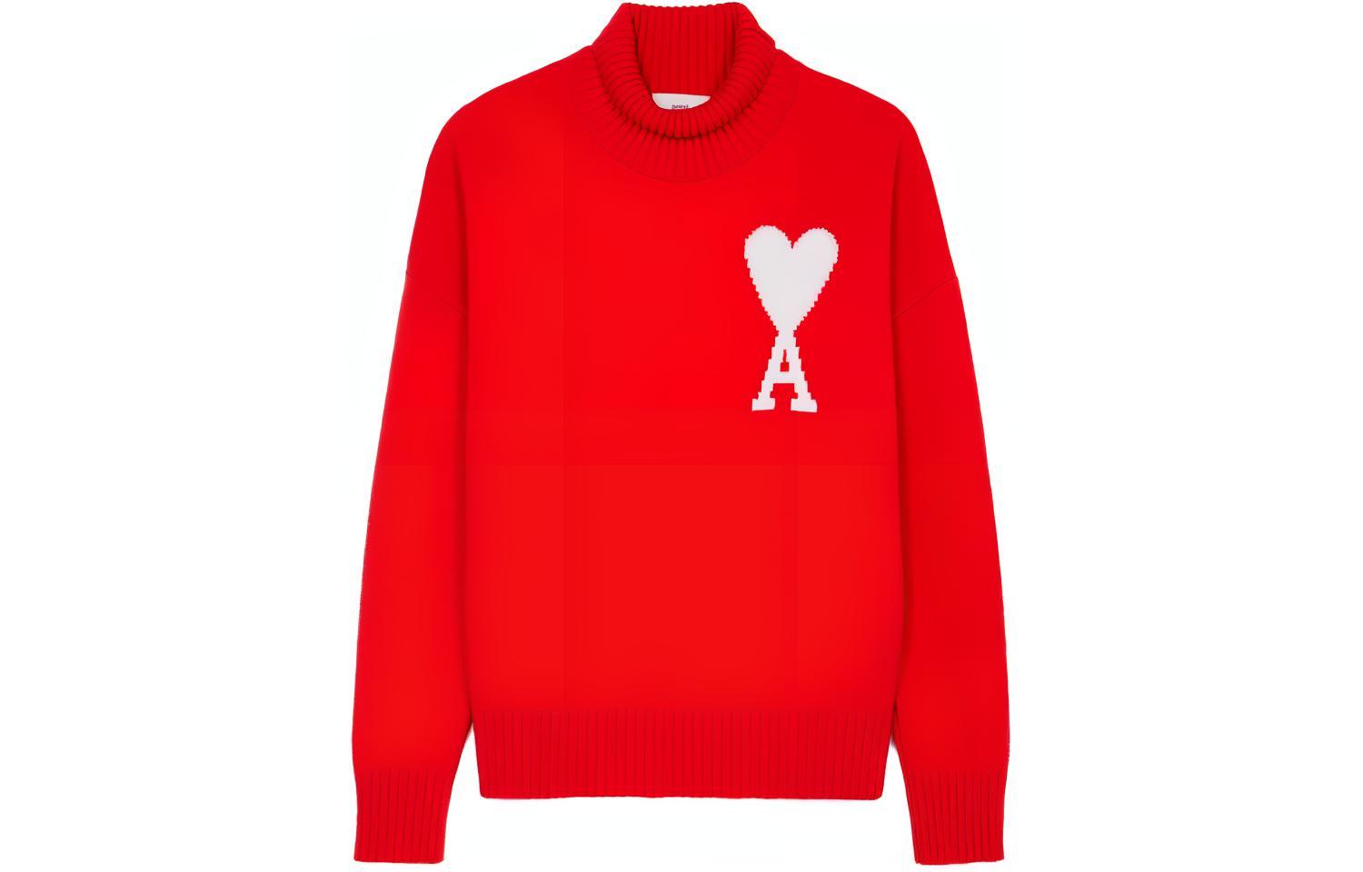 AMI Paris FW21 Logo Intarsia Knit Turtleneck Wool Sweater Red . H21K213018-600 圖 2