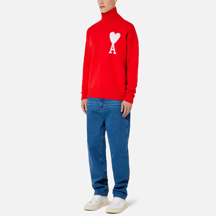 AMI Paris FW21 Logo Intarsia Knit Turtleneck Wool Sweater Red . H21K213018-600 圖 3