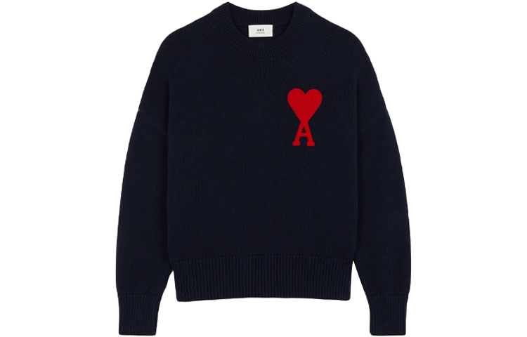 Order AMI PARIS 2021秋冬系列 海军蓝大心形标志针织圆领毛衣 A21HK009016-410