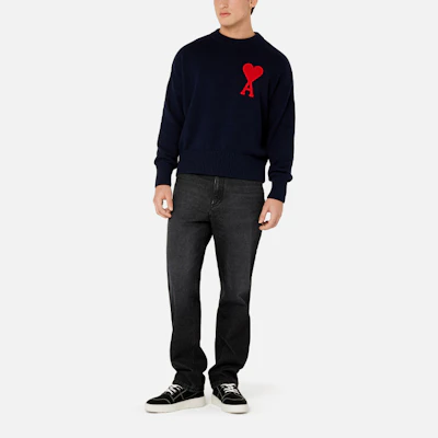 AMI PARIS 2021秋冬系列 海军蓝大心形标志针织圆领毛衣 A21HK009016-410 Shop AMI PARIS 2021秋冬系列 海军蓝大心形标志针织圆领毛衣 A21HK009016-410