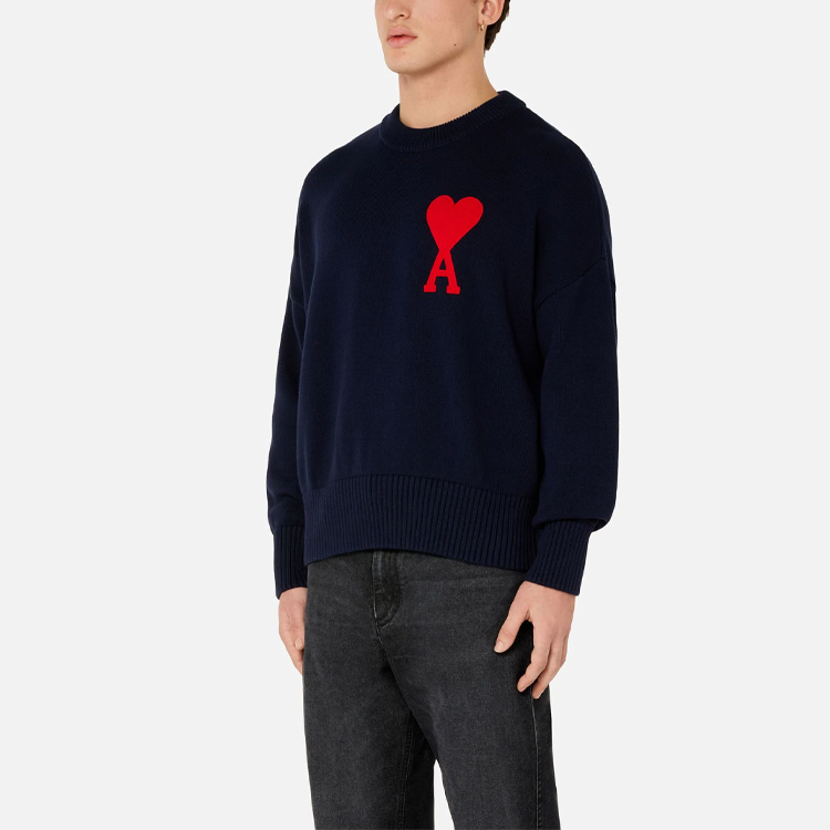 Details for AMI PARIS 2021秋冬系列 海军蓝大心形标志针织圆领毛衣 A21HK009016-410