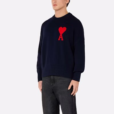 AMI PARIS 2021秋冬系列 海军蓝大心形标志针织圆领毛衣 A21HK009016-410 Details for AMI PARIS 2021秋冬系列 海军蓝大心形标志针织圆领毛衣 A21HK009016-410