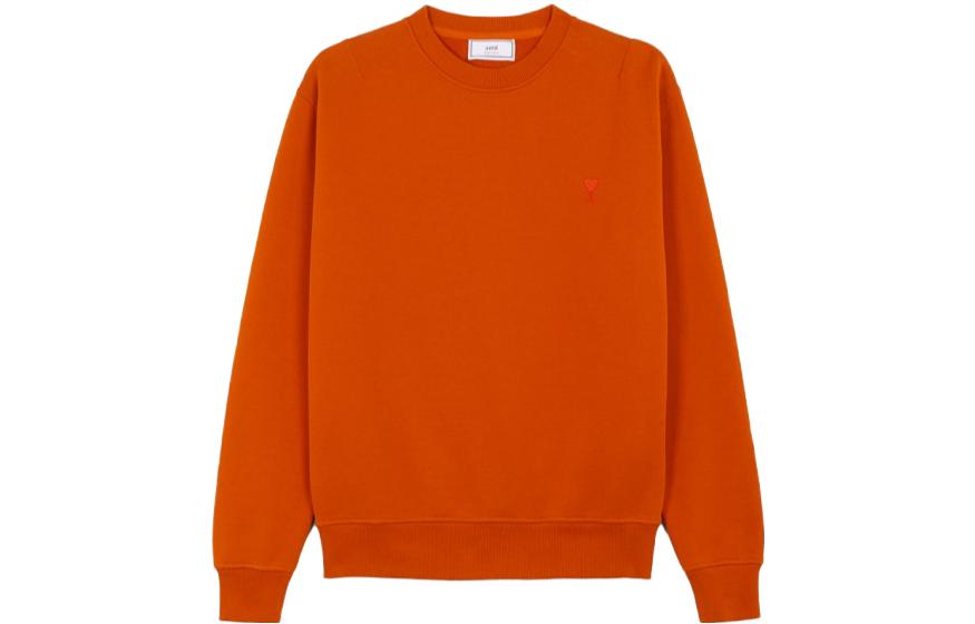 AMI PARIS FW21 Orange Heart Embroidered Unisex Crewneck Sweatshirt P19J007-730