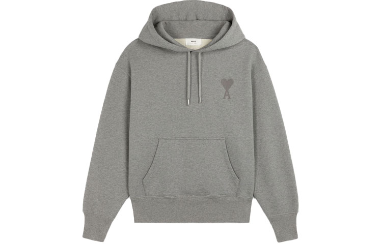 AMI PARIS FW21 Organic Cotton Fleece Heart Logo Hoodie Grey Winter  Pullover A21HJ058-747055